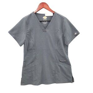 Dickies Dynamix Womens V-Neck Scrub Top Pewter Medium Stretch Fabric Lightweight